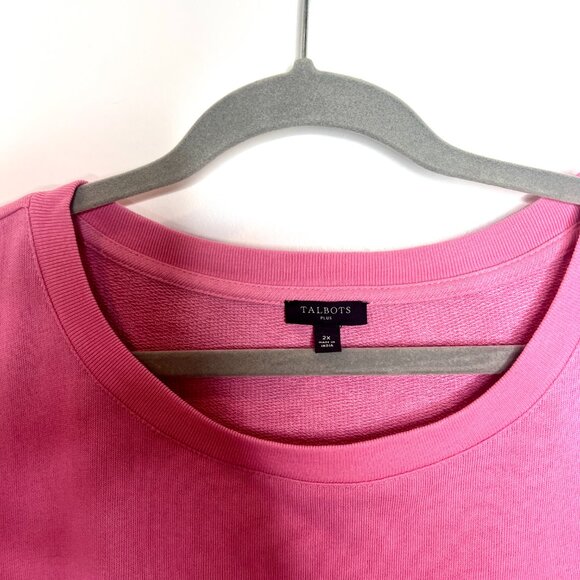 Talbots Bubblegum Pink Crew Neck Eyelet Lace Sleeve Sweatshirt Plus Size 2X - Picture 2 of 5